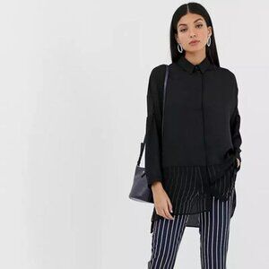 ASOS DESIGN Women's Long Sleeve Oversized Button Shirt in Sheer and Solid Black